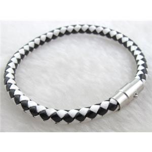 Leather Bracelet with magnetic clasp, 6mm dia, 8 inch length