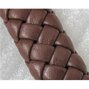 PU leather Cord, coffee, braided, approx 10mm wide