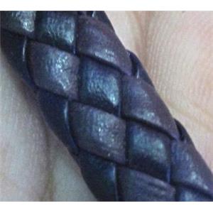 PU leather Cord, black, braided, approx 10mm wide