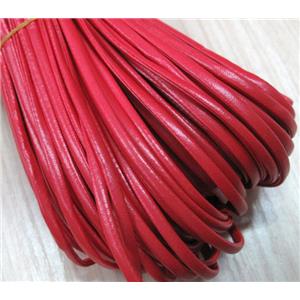 PU leather Cord, flat, red, approx 4mm wide