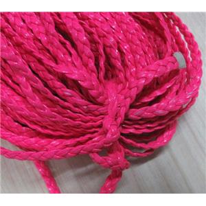 PU leather cord, braided, flat, hotpink, approx 6mm wide