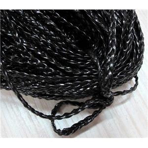PU leather cord, braided flat, coffee, approx 6mm wide