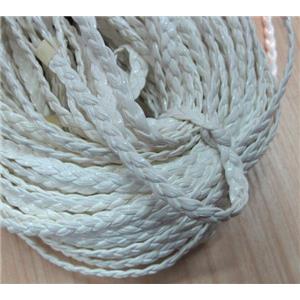 PU leather cord, braided, flat, white, approx 6mm wide