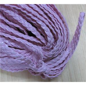 PU leather cord, flat, pink, braided, approx 6mm wide