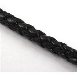 black PU leather cord, round, approx 5mm dia
