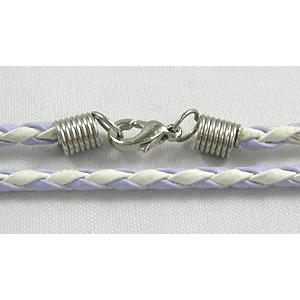 Lavender/White PU leather Necklace Cord, 3mm dia, 18 inch length