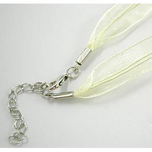 Waxed Necklace Cord, Ribbon, lobster clasp, Lt.yellow, 16 inch length, ribbon:9mm,waxed wire:1mm