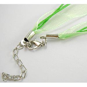 Waxed Necklace Cord, Ribbon, lobster clasp, Green, 16 inch length, ribbon:9mm,waxed wire:1mm