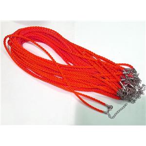 Rattail Nylon, Sennit Necklace Cord, copper connector, red, 3mm dia