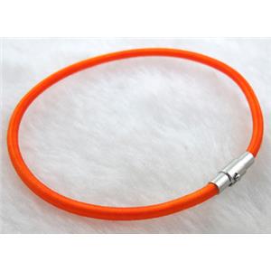 silk-braiding Rubber bracelet, magnetic clasp, orange, 3mm dia, 9 inch (23cm) length