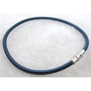 silk-braiding Rubber bracelet, magnetic clasp, deep-blue, 3mm dia, 9 inch (23cm) length