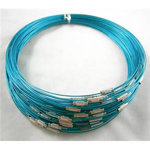 Tiger Tail Necklace with a Screwed Copper Clasp, aqua, 14cm dia, wire:1.0mm,clasp:4.5mm dia, 13mm length