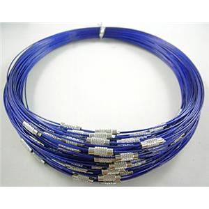Tiger Tail Necklace with a Screwed Copper Clasp, deep-blue, 14cm dia, wire:1.0mm,clasp:4.5mm dia, 13mm length