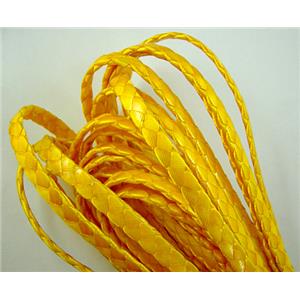 Braided Flat Waxed Cord, Yellow, Grade-A, 10mm wide