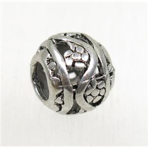 round tibetan silver hollow beads, non-nickel, approx 8.5x10mm, 4.5mm hole
