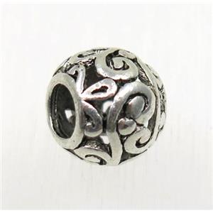 round tibetan silver hollow beads, non-nickel, approx 9x10.5mm, 4.5mm hole