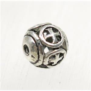 tibetan silver round alloy beads, non-nickel, approx 8.5mm dia