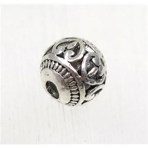 hollow tibetan silver round alloy beads, non-nickel, approx 8.5mm dia