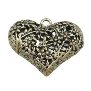 Tibetan Style Zinc Heart Charms Pendant Hollow Antique Silver, approx 25-30mm