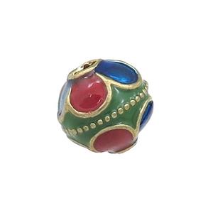 Tibetan Style Zinc Beads Round Multicolor Enamel Gold Plated, approx 11mm