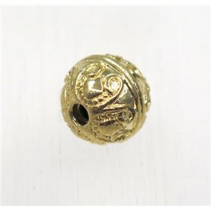 tibetan silver alloy beads, non-nickel, gold plated, approx 9.5mm dia