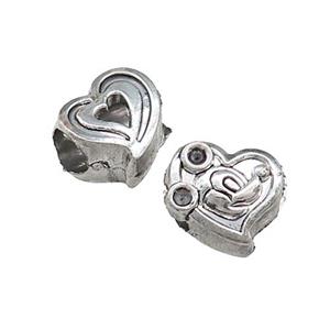 Tibetan Style Zinc Heart Beads Large Hole Antique Silver, approx 10-12mm, 5mm hole