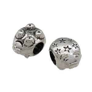 Tibetan Style Zinc Pig Charms Beads Large Hole Antique Silver, approx 9-12.5mm