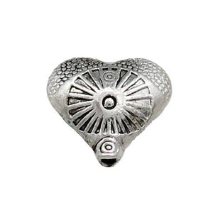 Tibetan Style Zinc Heart Beads Antique Silver, approx 13mm