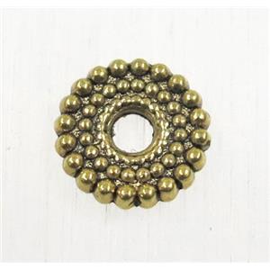 tibetan silver spacer zinc beads, non-nickel, antique gold, approx 9mm dia