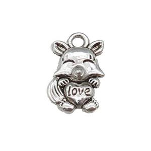 Tibetan Style Zinc Fox Charms Pendant With Love Antique Silver, approx 10-16mm