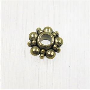 tibetan silver zinc daisy beads, non-nickel, antique gold, approx 6mm dia