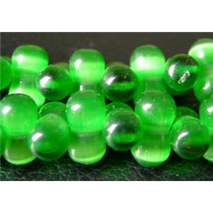 Cats eye beads, peanut, green, 6x12mm, 78beads per st.