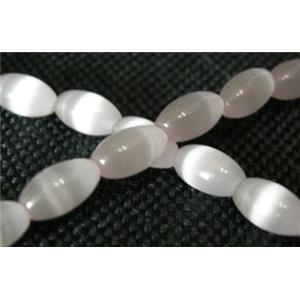 Cats eye beads, rice, white, 8x5mm, 50 beads per st.