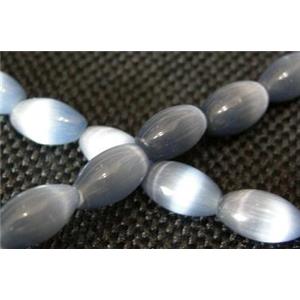 Cats eye beads, rice, metallic grey, 8x5mm, 50 beads per st.