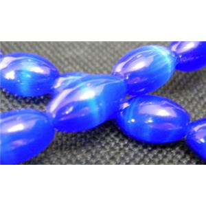 Cats eye beads, rice, deep blue, 8x5mm, 50 beads per st.