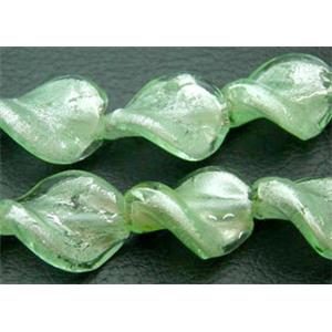 Light Green Handmade Twist Silver Foil Glass Bead, 15x20mm, 20beads per st.