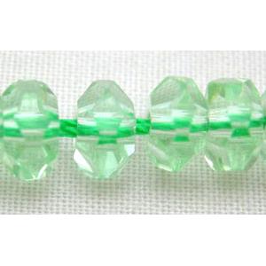 hand-faceted rondelle Glass Beads, lt.green, 3x6mm, 114beads per st