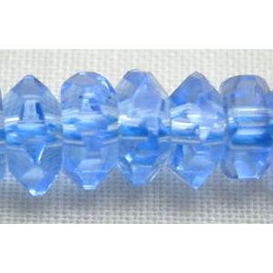 hand-faceted rondelle Glass Beads, blue, 3x6mm, 114beads per st