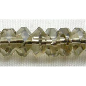 hand-faceted Glass Beads, rondelle, smoky, 3x6mm, 114beads per st