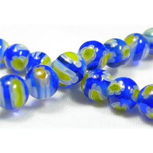 Millefiory Glass Beads, round, multi flower, 6mm diameter, 66beads per st.