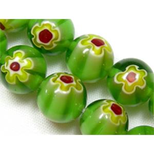 Millefiory Glass Beads, round, single flower, 10mm dia, 40beads per st.