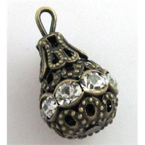 handcraft Rhinestone pendant, antique bronze, 10mm ball
