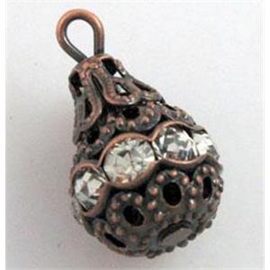 handcraft Rhinestone pendant, antique red copper, 10mm  ball
