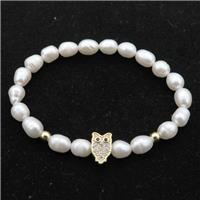 Pearl Bracelet with owl, stretchy, approx 6-7mm