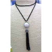 handmade necklace with pearl, tassel, approx 8-14mm bead