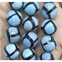 tibetan agate bead, faceted round, blue, approx 12mm dia