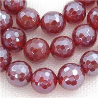 red Agate Beads, faceted round, light electroplated, approx 8mm dia