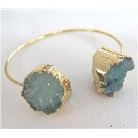blue quartz druzy bangle, gold plated, approx 10-16mm, 60mm dia