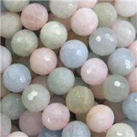 Morganite Beads, faceted round, A-grade, mixed color, approx 4mm dia