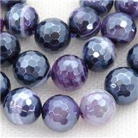 purple striped Agate beads with electroplated, faceted round, approx 8mm dia